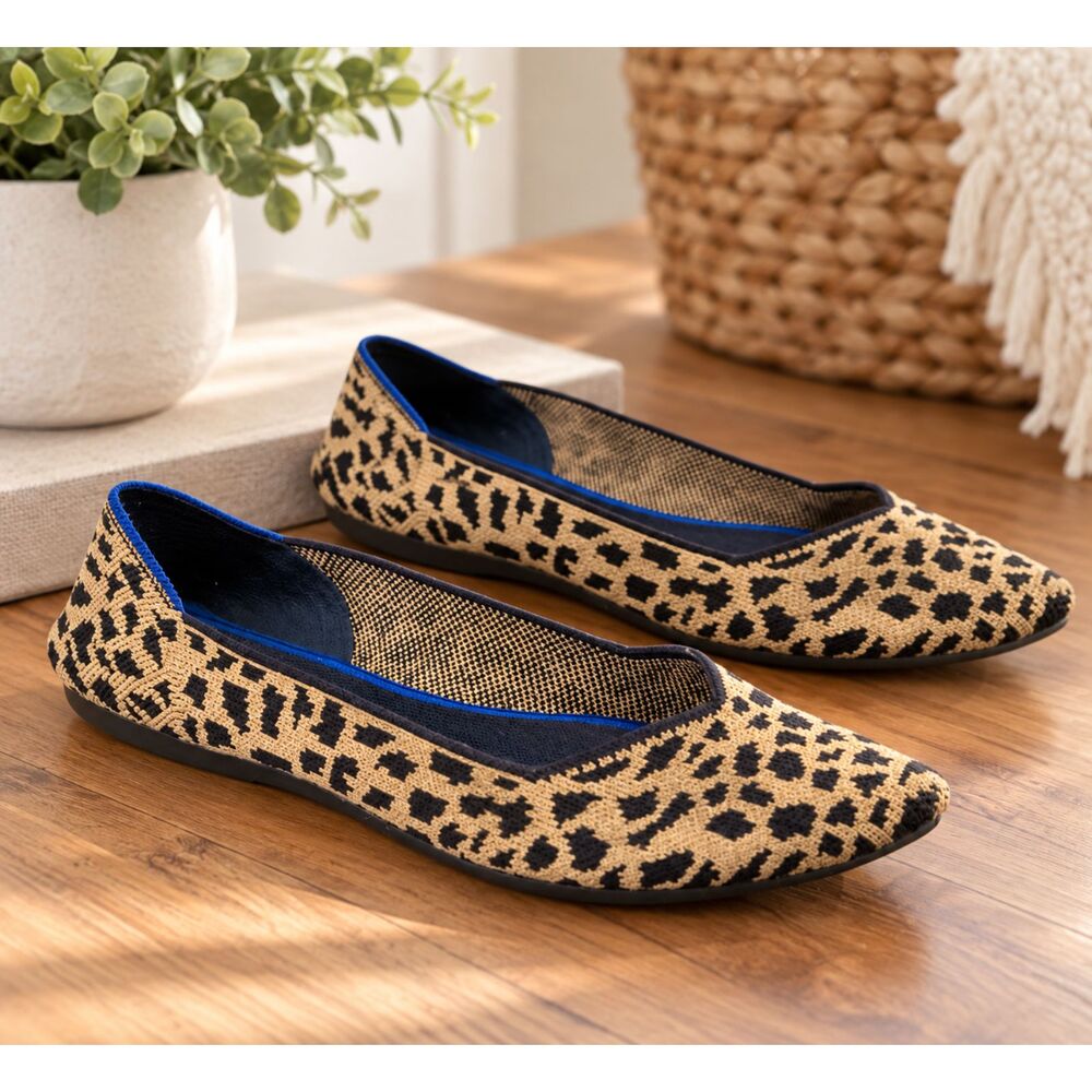 Rothy's The Point Leopard Print Knit Ballet Flats Womens Size 8 Preppy